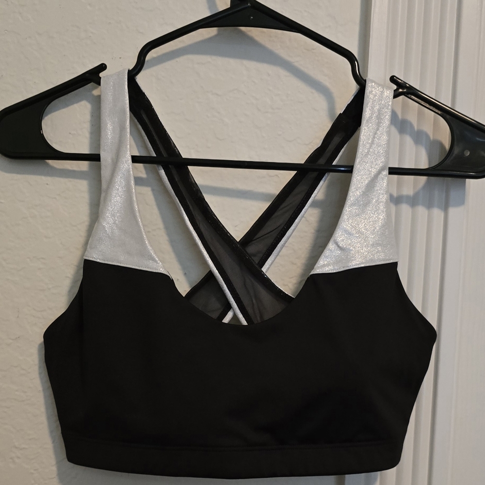 Victoria's Secret Black and Silver Women's Sports Bra, Medium
